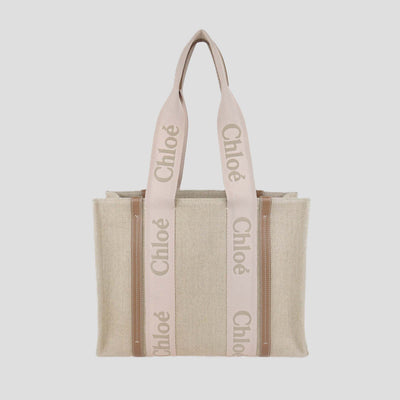 Chloe Blushy Beige Canvas Medium Woody Tote