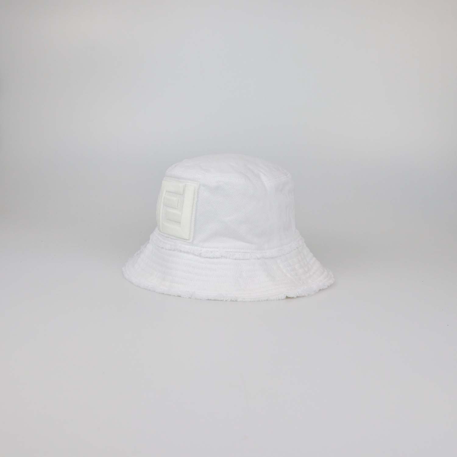 Fendi White Cotton FF Embroidered Bucket Hat