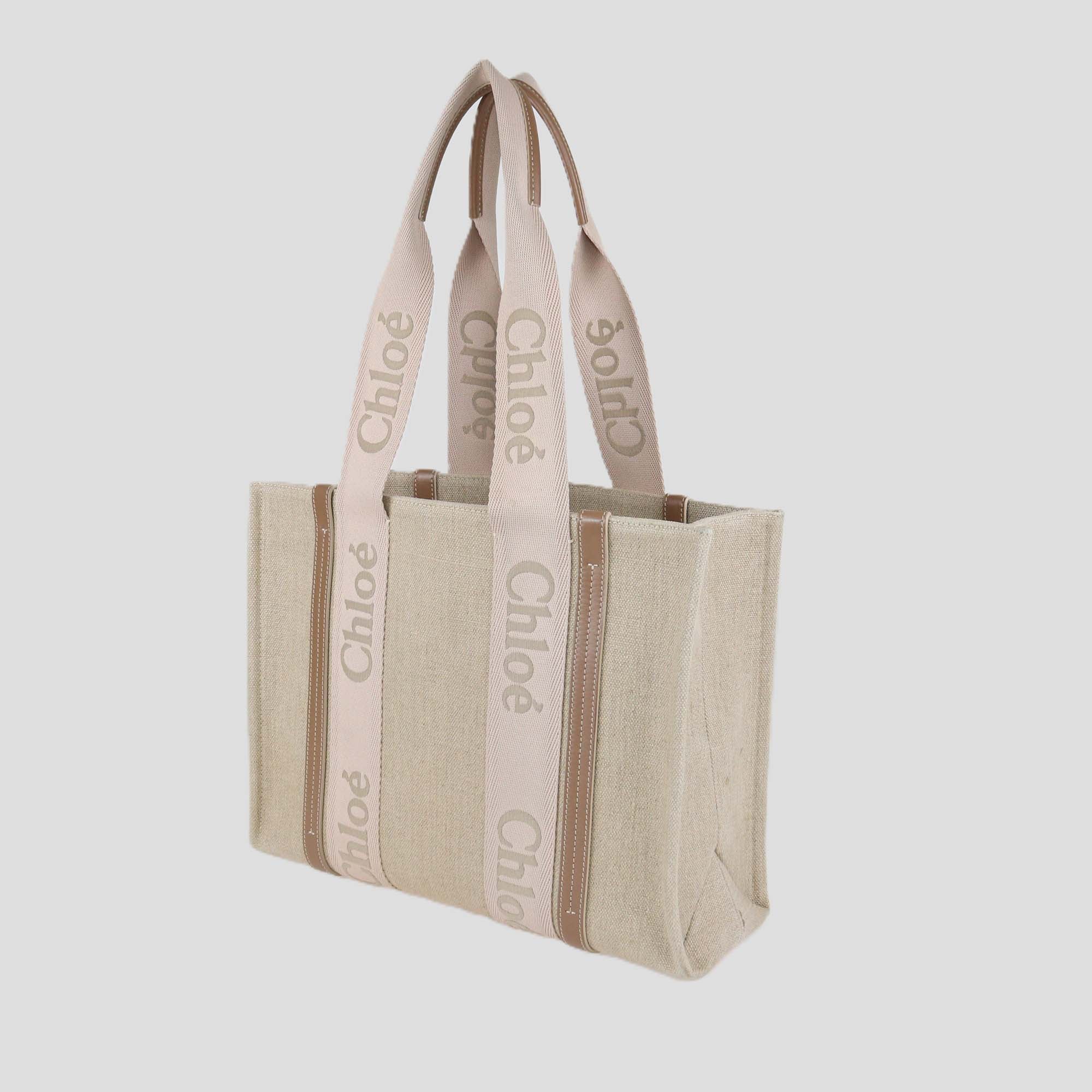 Chloe Blushy Beige Canvas Medium Woody Tote