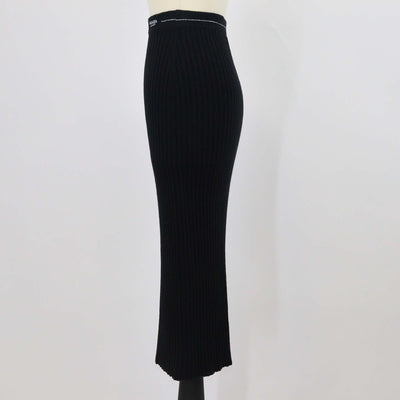 Prada Cotton Blended Knit Logo Embroidered Ribbed Midi Skirt