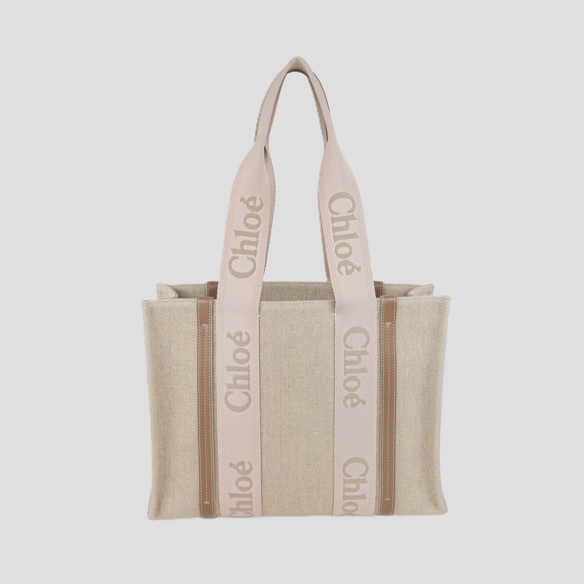 Chloe Blushy Beige Canvas Medium Woody Tote