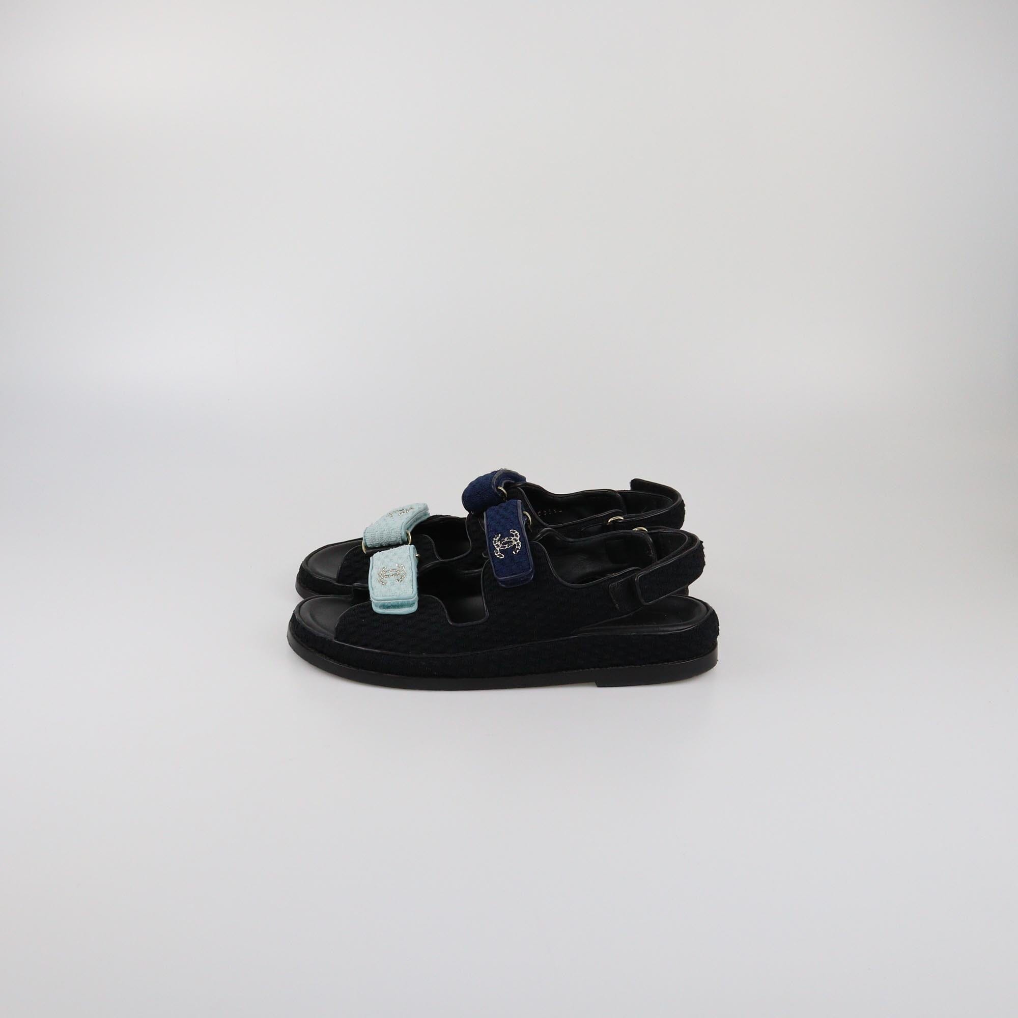 Chanel Tricolor Knitted Dad Sandals Womens Chanel 