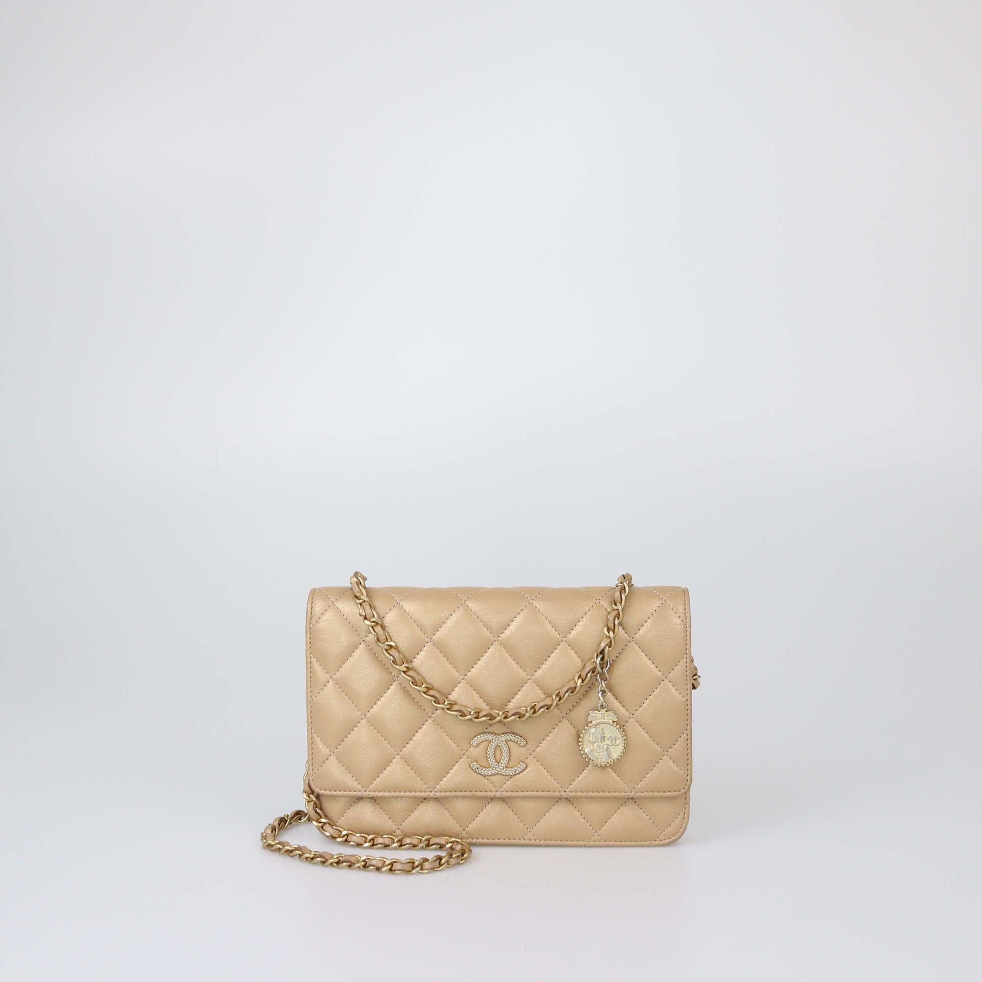 Chanel Metallic Beige Quilted Coin Charm WOC Womens Chanel 