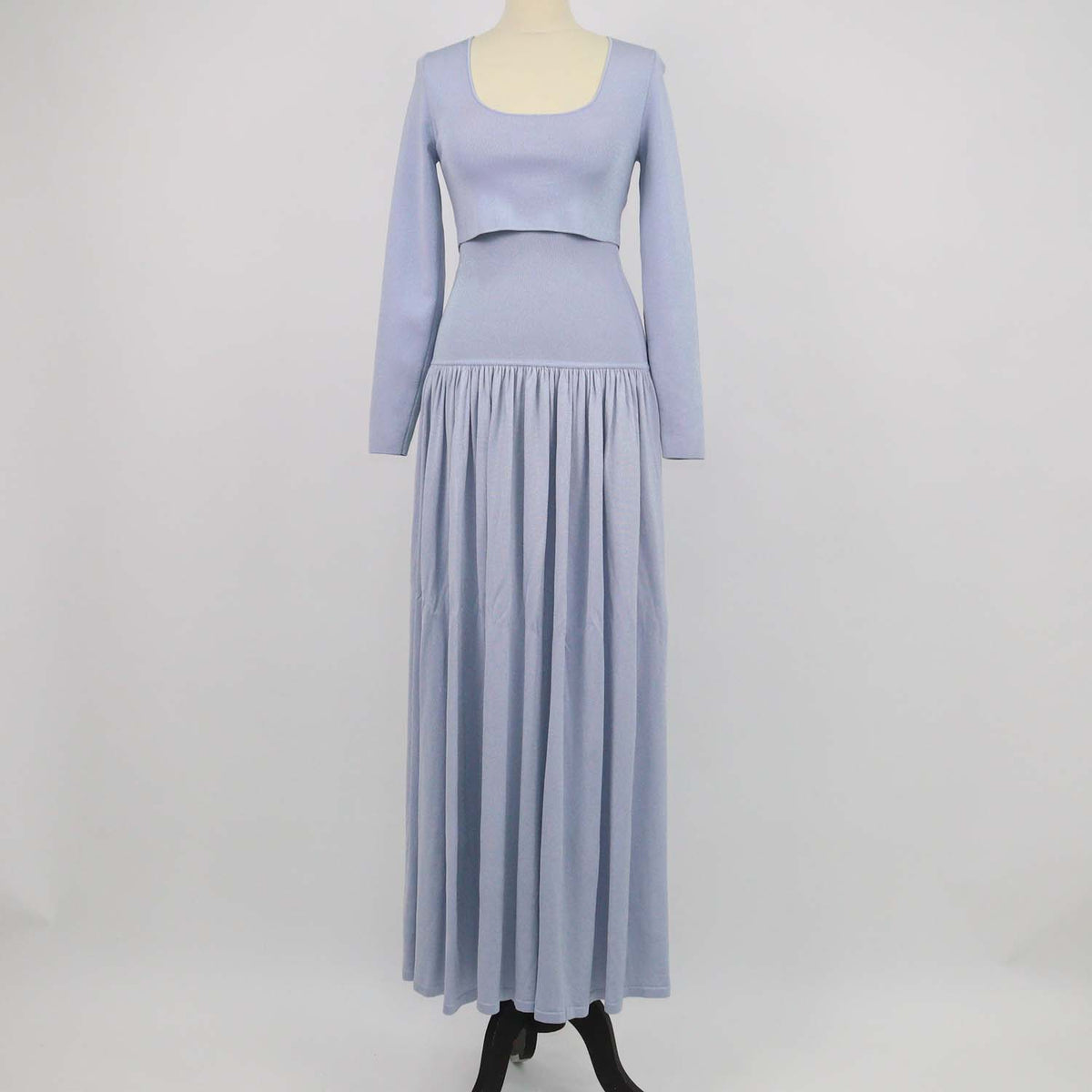 Zimmermann Light Blue Blend Viscose Acacia Ribbed Knit Crop Top & High Waisted Skirt Set