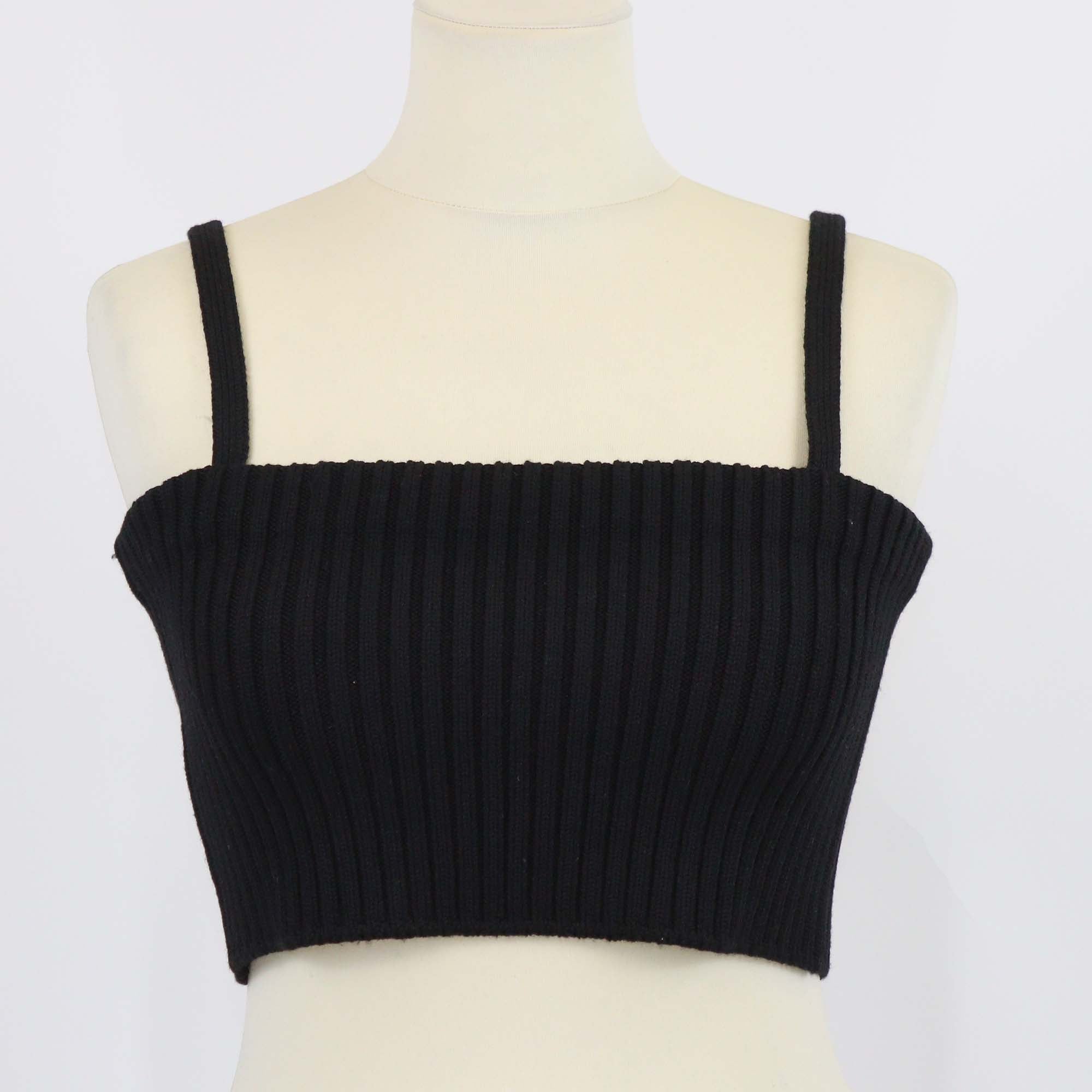 Prada Black Wool Blended Knit Spaghetti Strap Crop Top