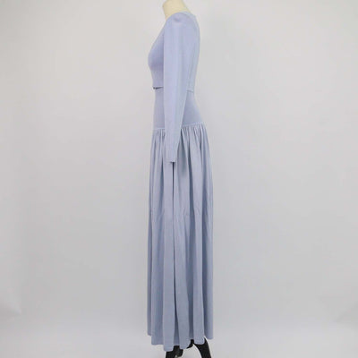 Zimmermann Light Blue Blend Viscose Acacia Ribbed Knit Crop Top & High Waisted Skirt Set