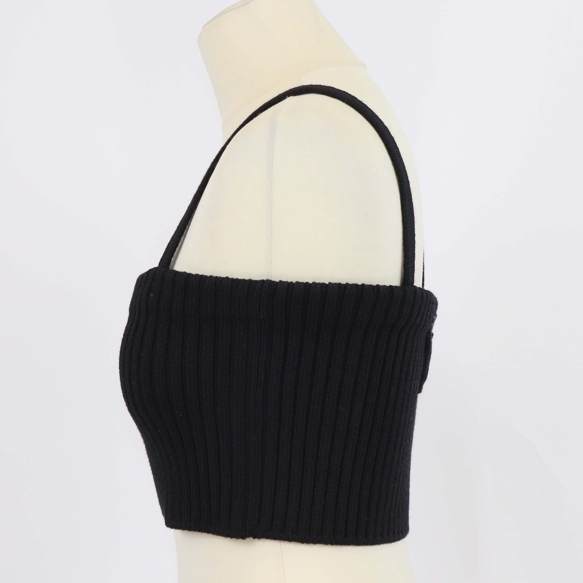 Prada Black Wool Blended Knit Spaghetti Strap Crop Top