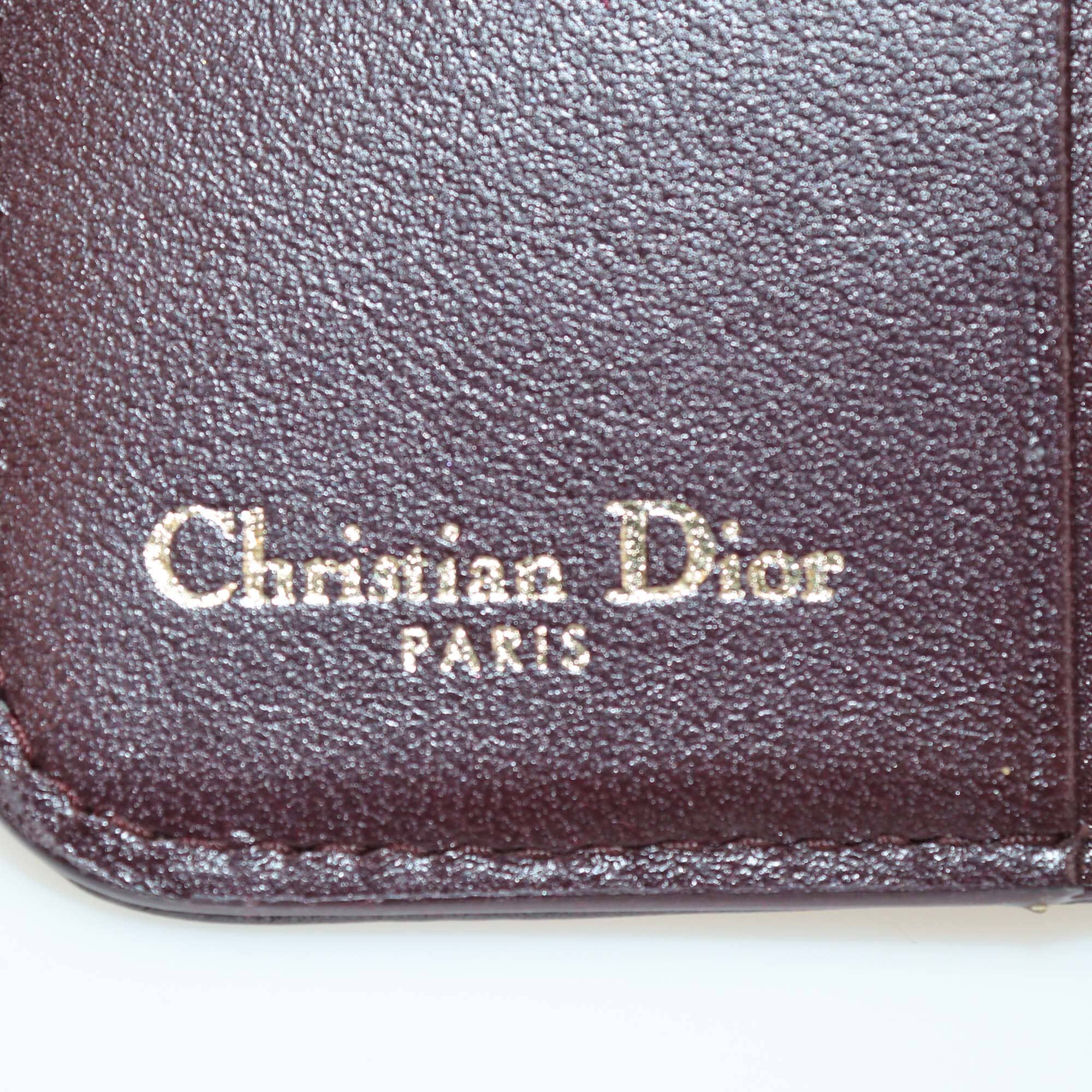 Christian Dior Burgundy Cannage Leather Diorama Zip Compact Wallet Womens Christian Dior 