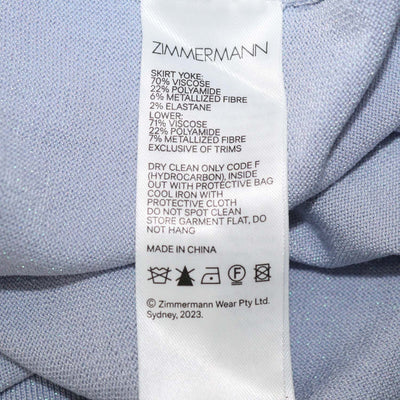 Zimmermann Light Blue Blend Viscose Acacia Ribbed Knit Crop Top & High Waisted Skirt Set