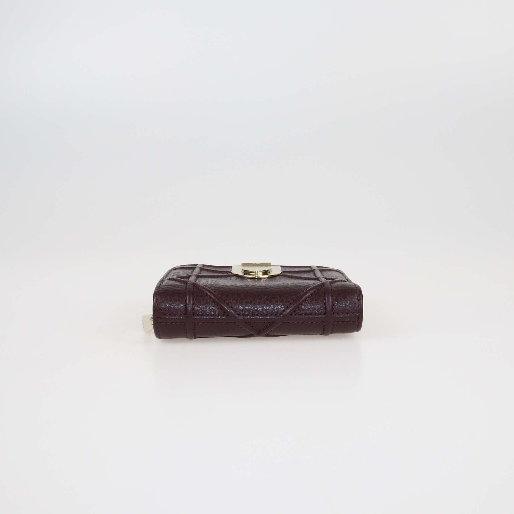 Christian Dior Burgundy Cannage Leather Diorama Zip Compact Wallet Womens Christian Dior 