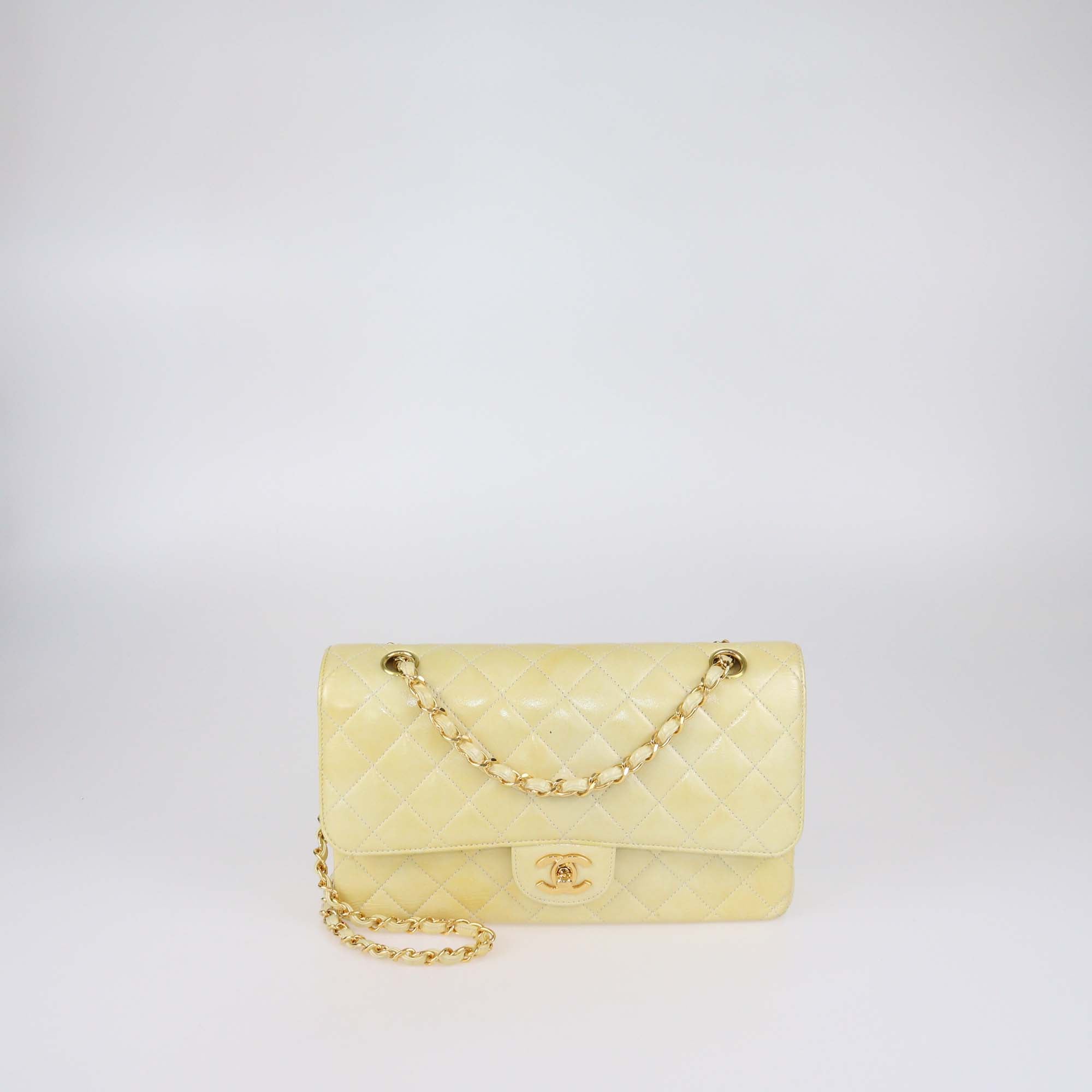 Chanel Cream Quilted Glazed Leather Medium Classic Single Flap Bag