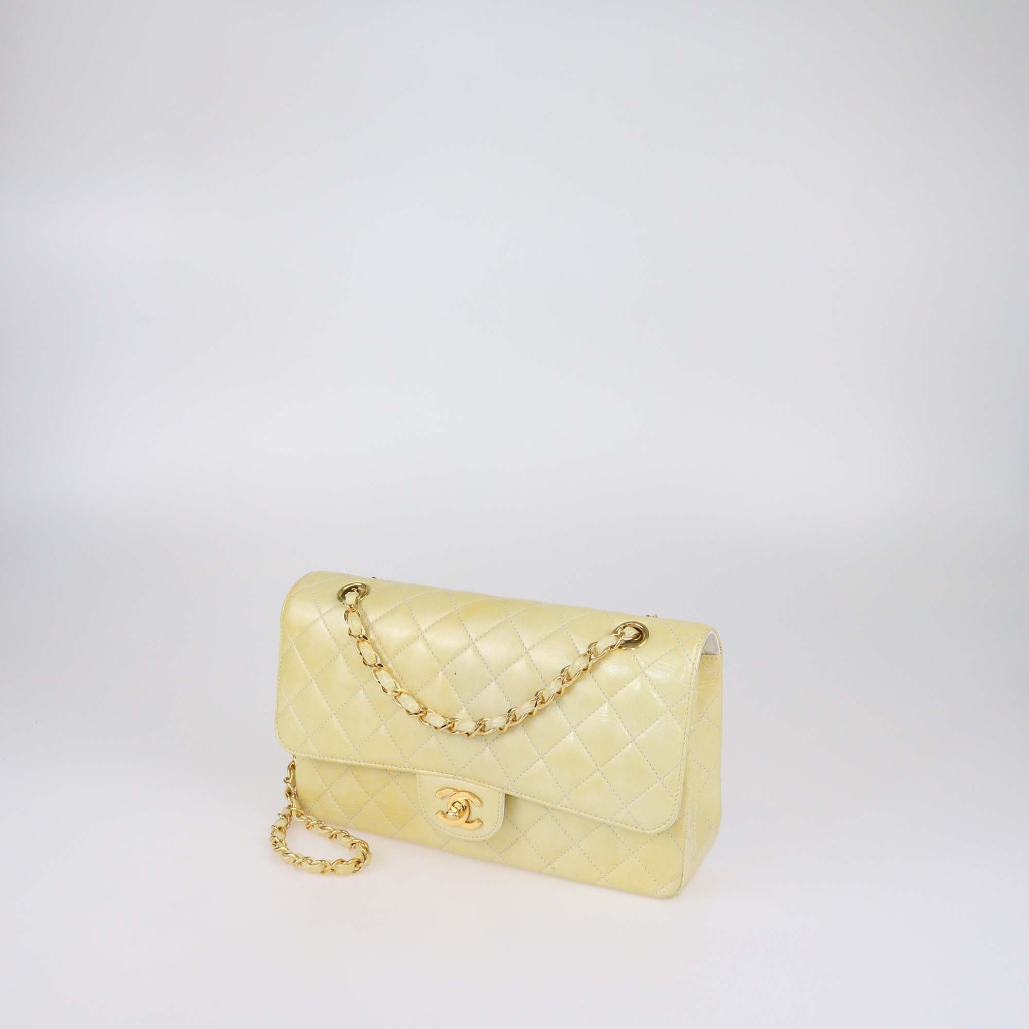 Chanel Cream Quilted Glazed Leather Medium Classic Single Flap Bag