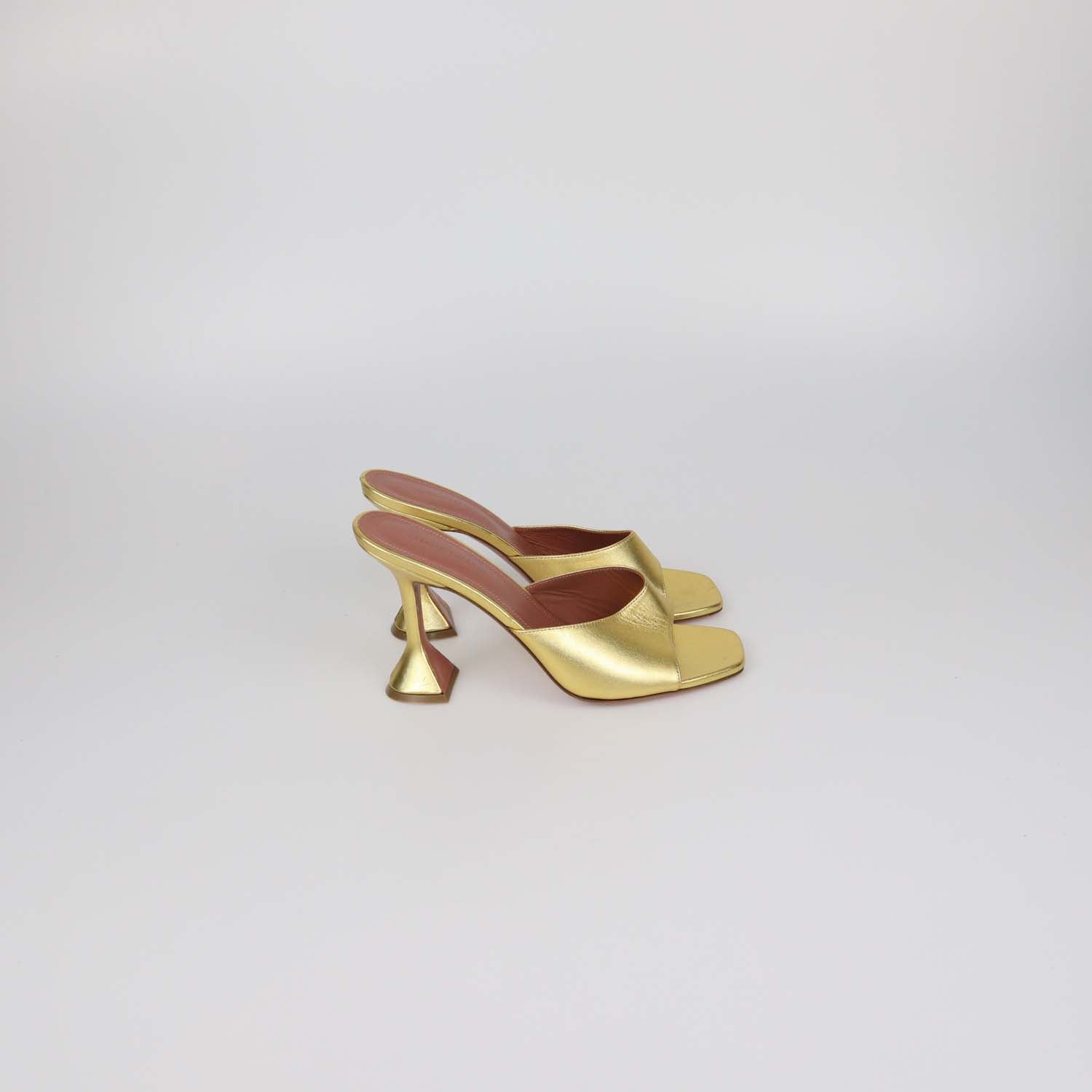 Amina Muaddi Gold Leather Lupita Slide Sandals