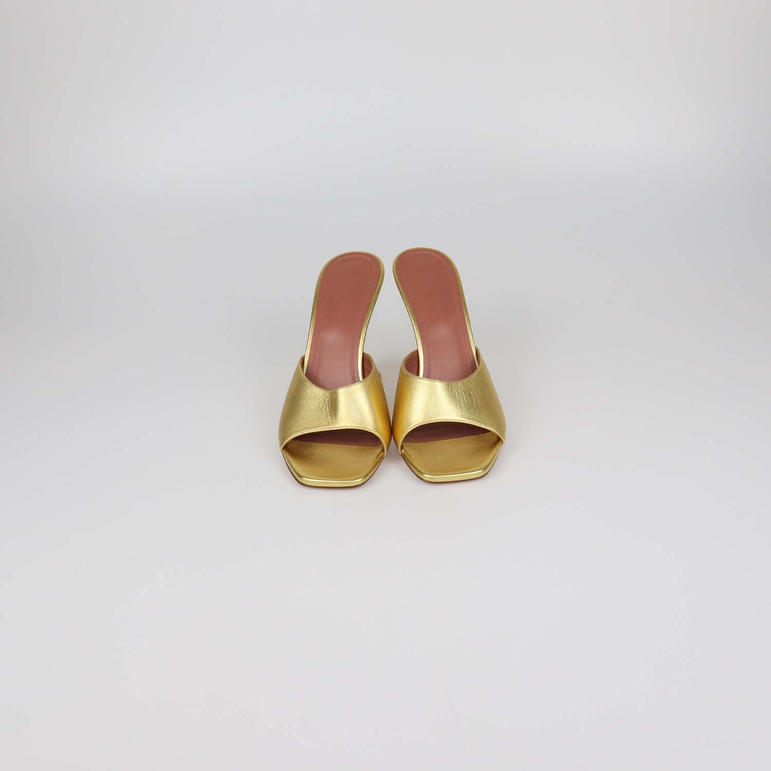 Amina Muaddi Gold Leather Lupita Slide Sandals
