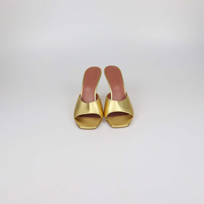 Amina Muaddi Gold Leather Lupita Slide Sandals