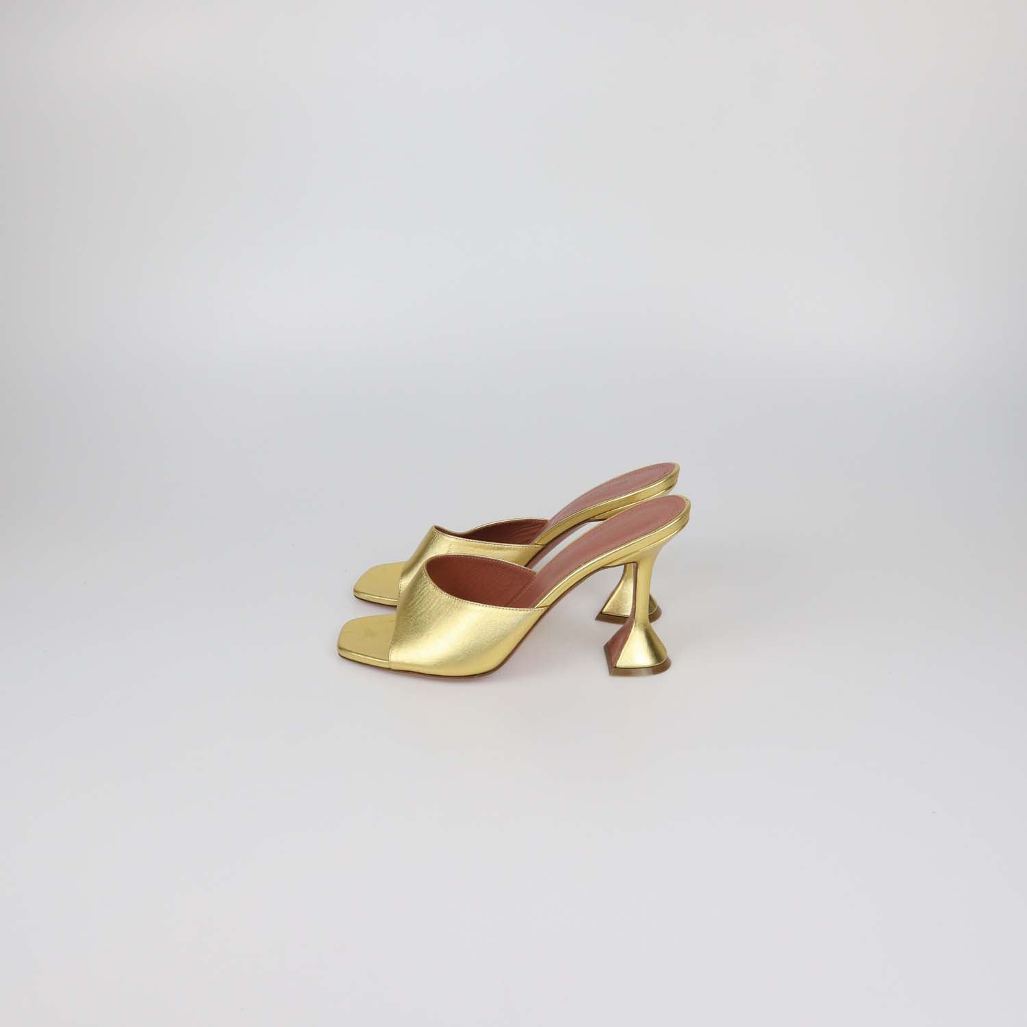 Amina Muaddi Gold Leather Lupita Slide Sandals