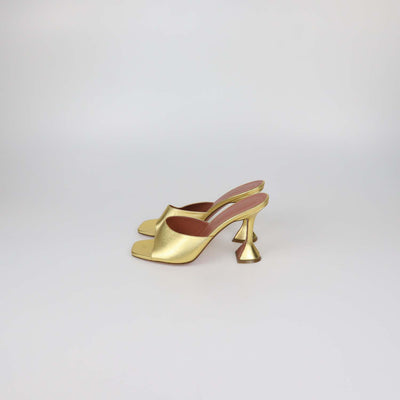 Amina Muaddi Gold Leather Lupita Slide Sandals