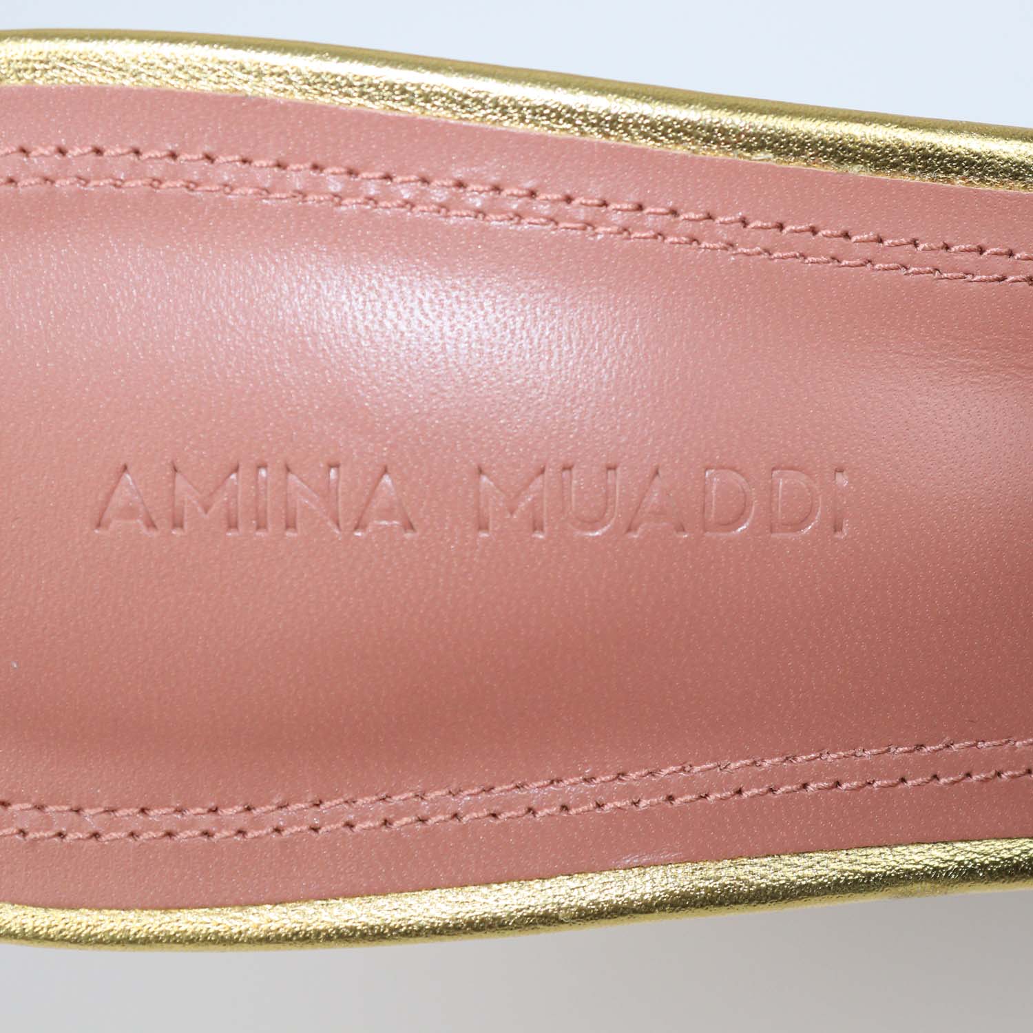 Amina Muaddi Gold Leather Lupita Slide Sandals