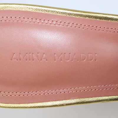 Amina Muaddi Gold Leather Lupita Slide Sandals