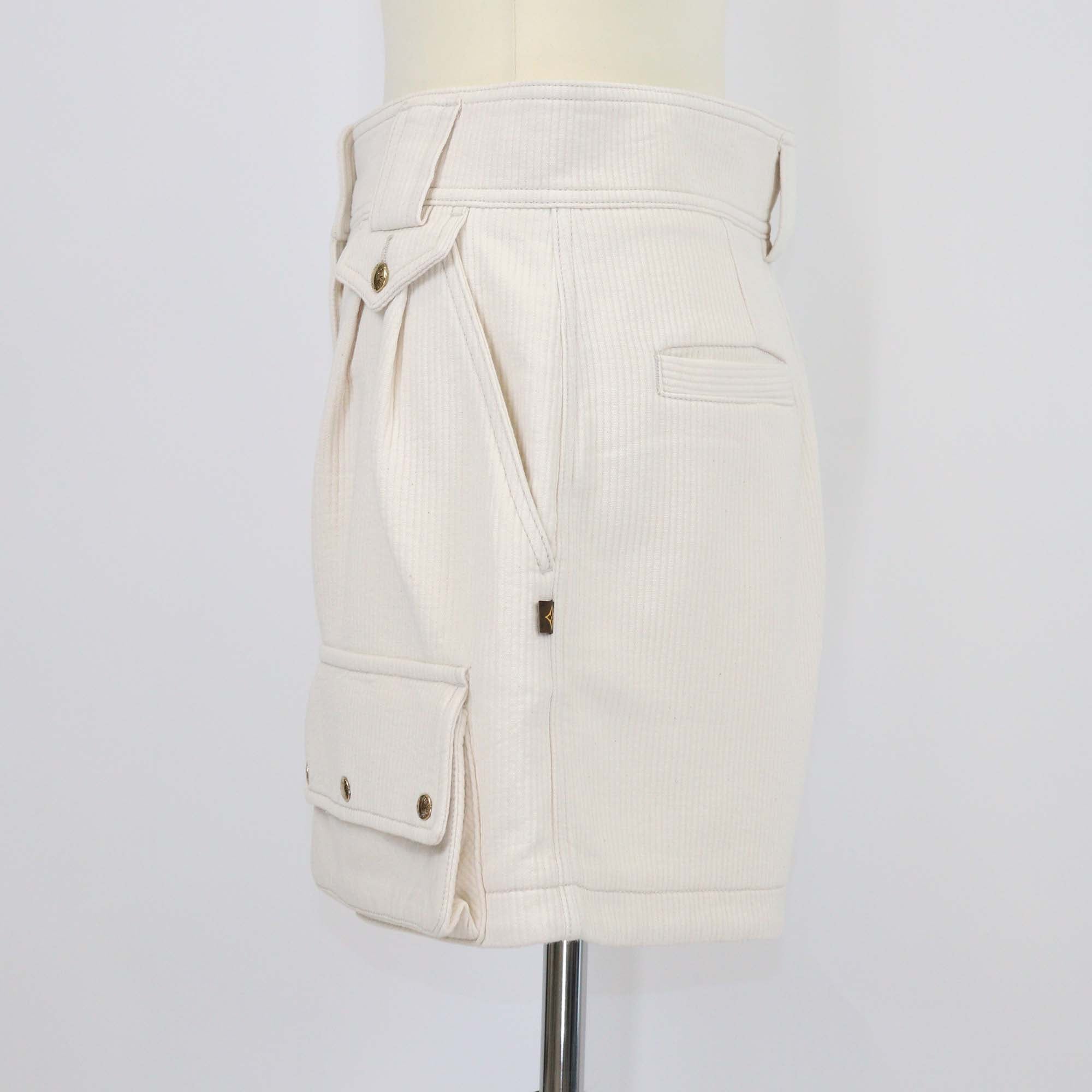 Louis Vuitton Off White Cotton Corduroy Mini Shorts