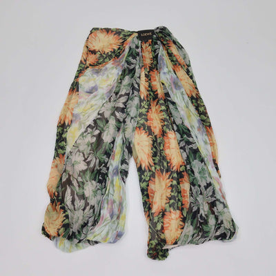 Loewe Multicolor Silk Floral Print Chiffon Draped Trousers
