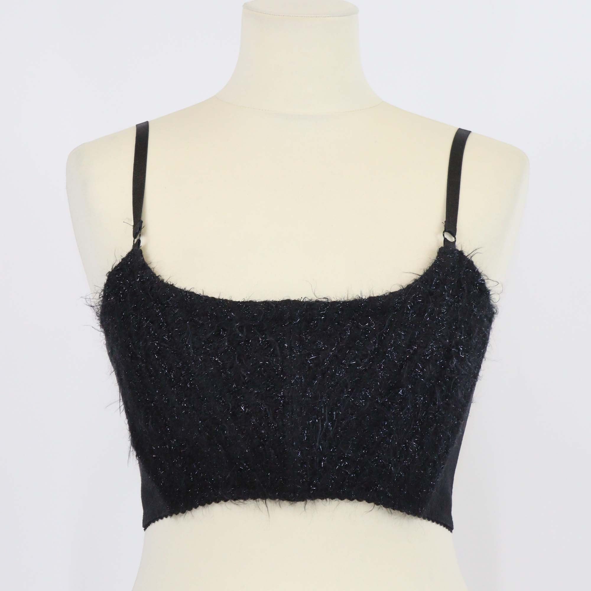 Alexander Wang Black Blended Cotton Tweed Bralette Top