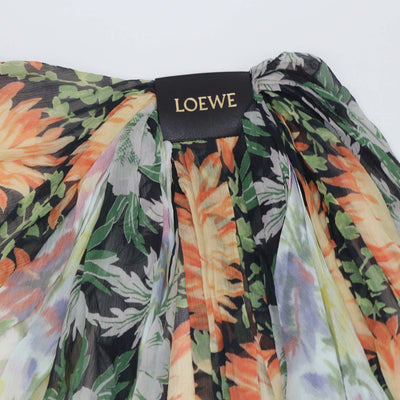 Loewe Multicolor Silk Floral Print Chiffon Draped Trousers