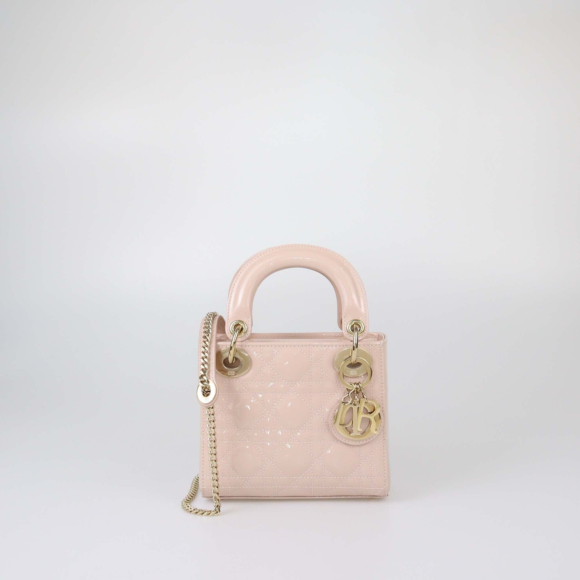 Christian Dior Powder Pink Patent Mini Lady Dior Top Handle Bag Womens Christian Dior 