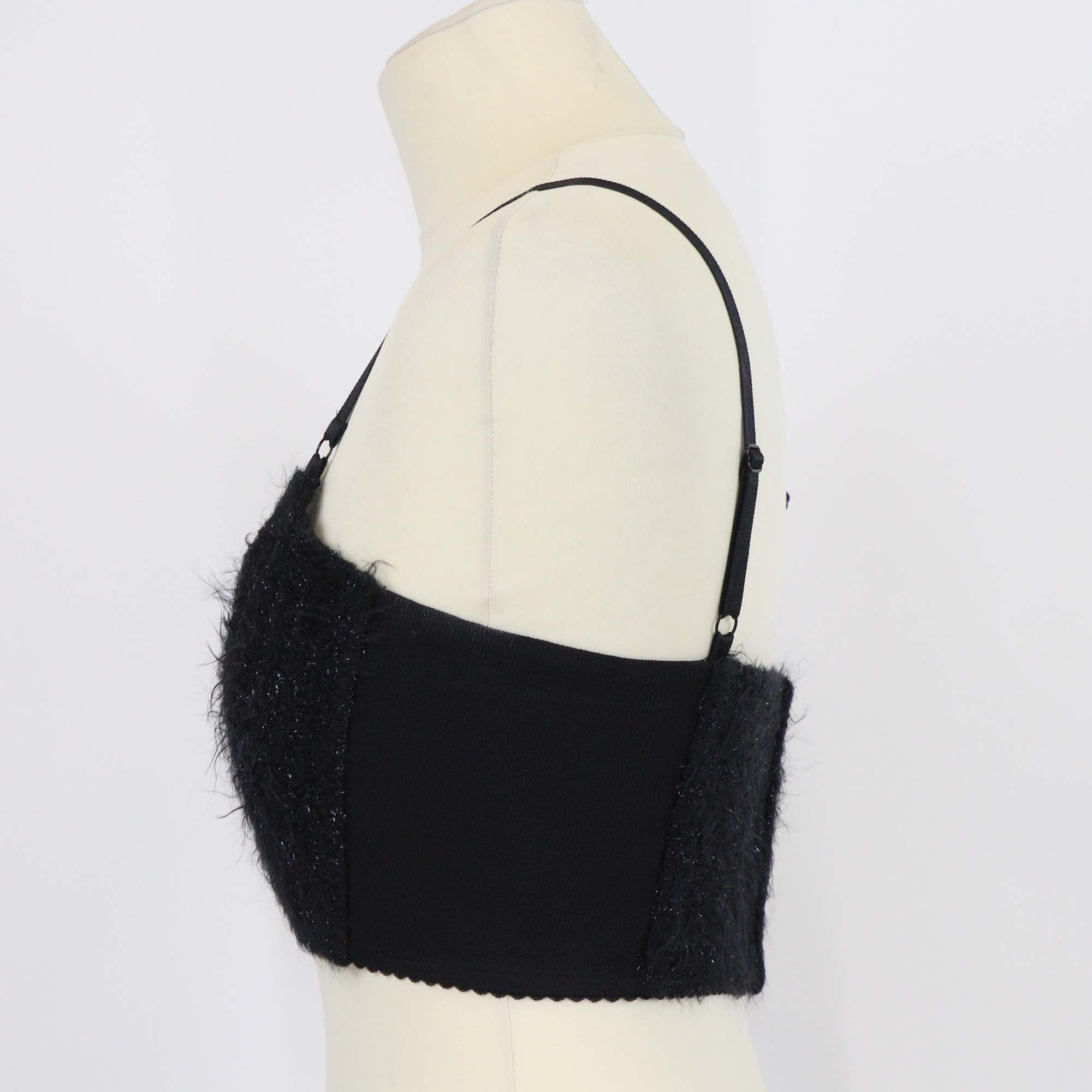 Alexander Wang Black Blended Cotton Tweed Bralette Top