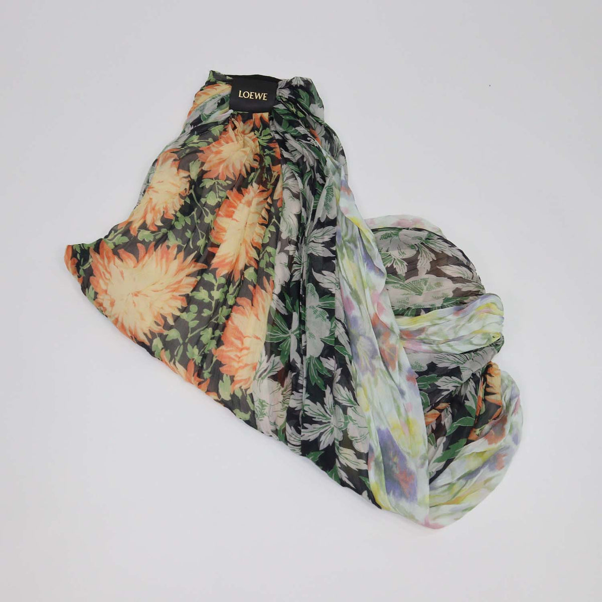 Loewe Multicolor Silk Floral Print Chiffon Draped Trousers