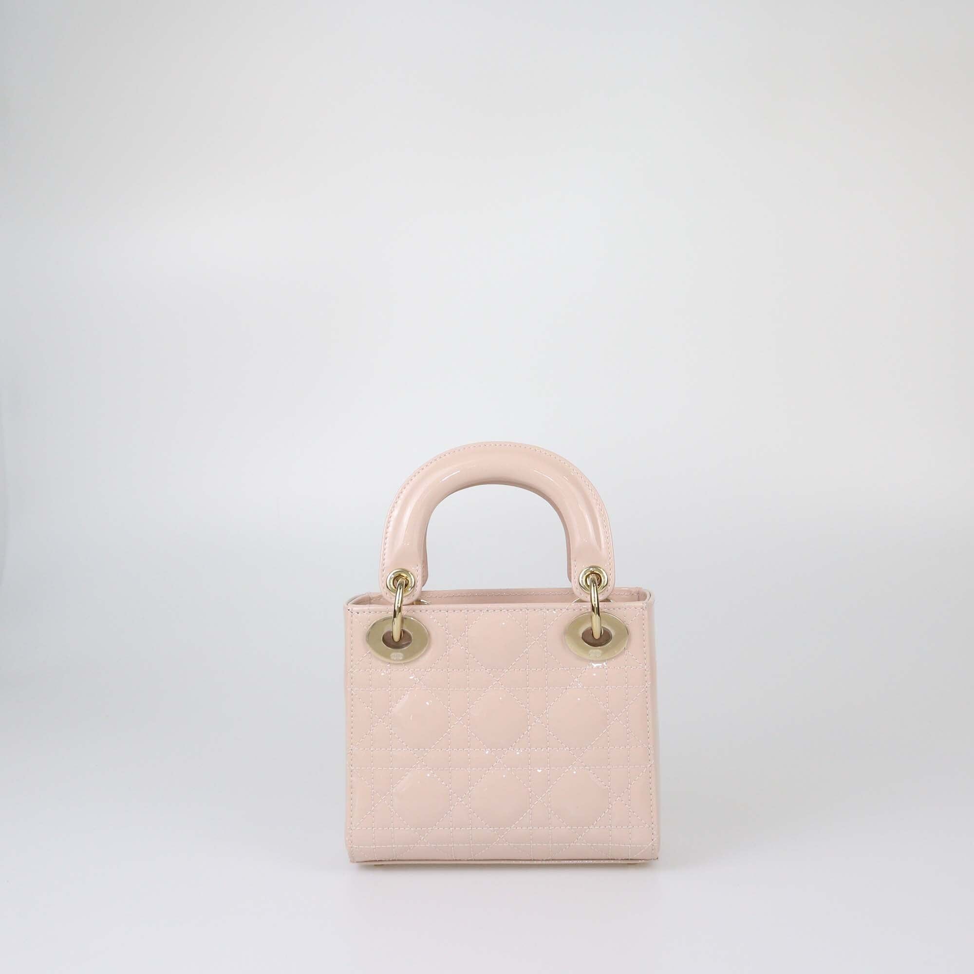 Christian Dior Powder Pink Patent Mini Lady Dior Top Handle Bag Womens Christian Dior 