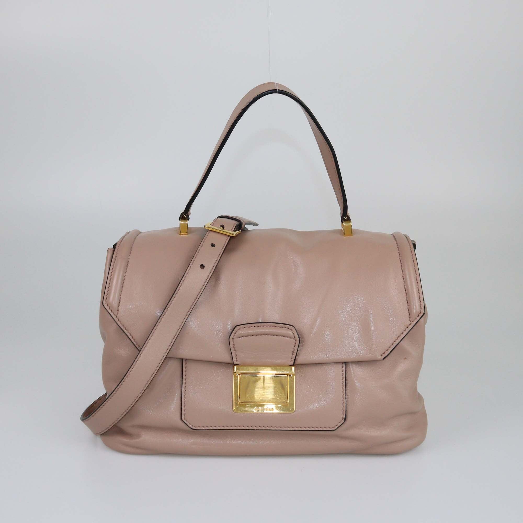 Miu Miu Beige Vitello Soft Flap Top Handle Bag Womens Miu Miu 