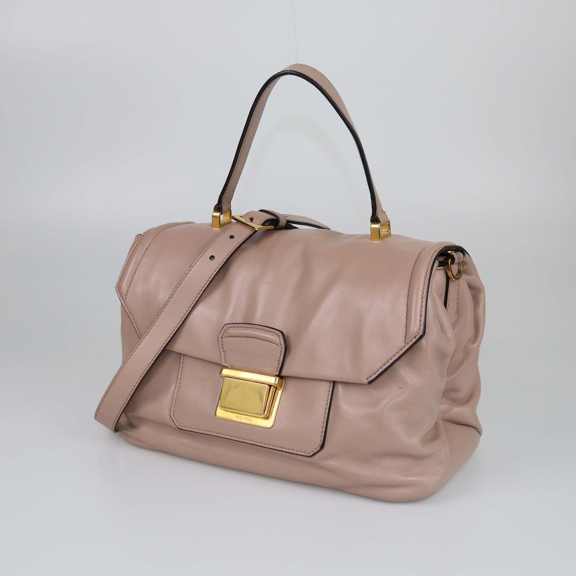 Miu Miu Beige Vitello Soft Flap Top Handle Bag Womens Miu Miu 