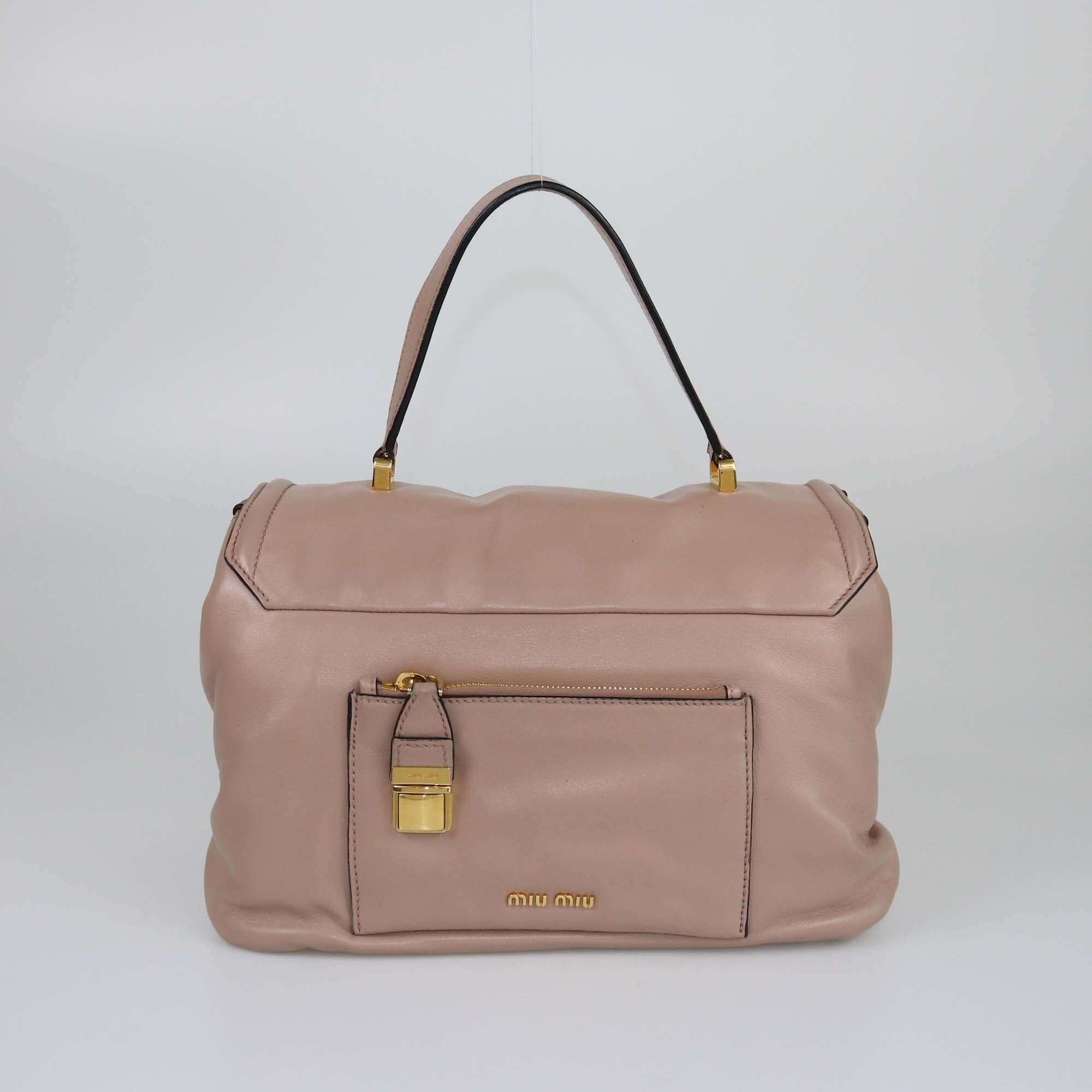 Miu Miu Beige Vitello Soft Flap Top Handle Bag Womens Miu Miu 