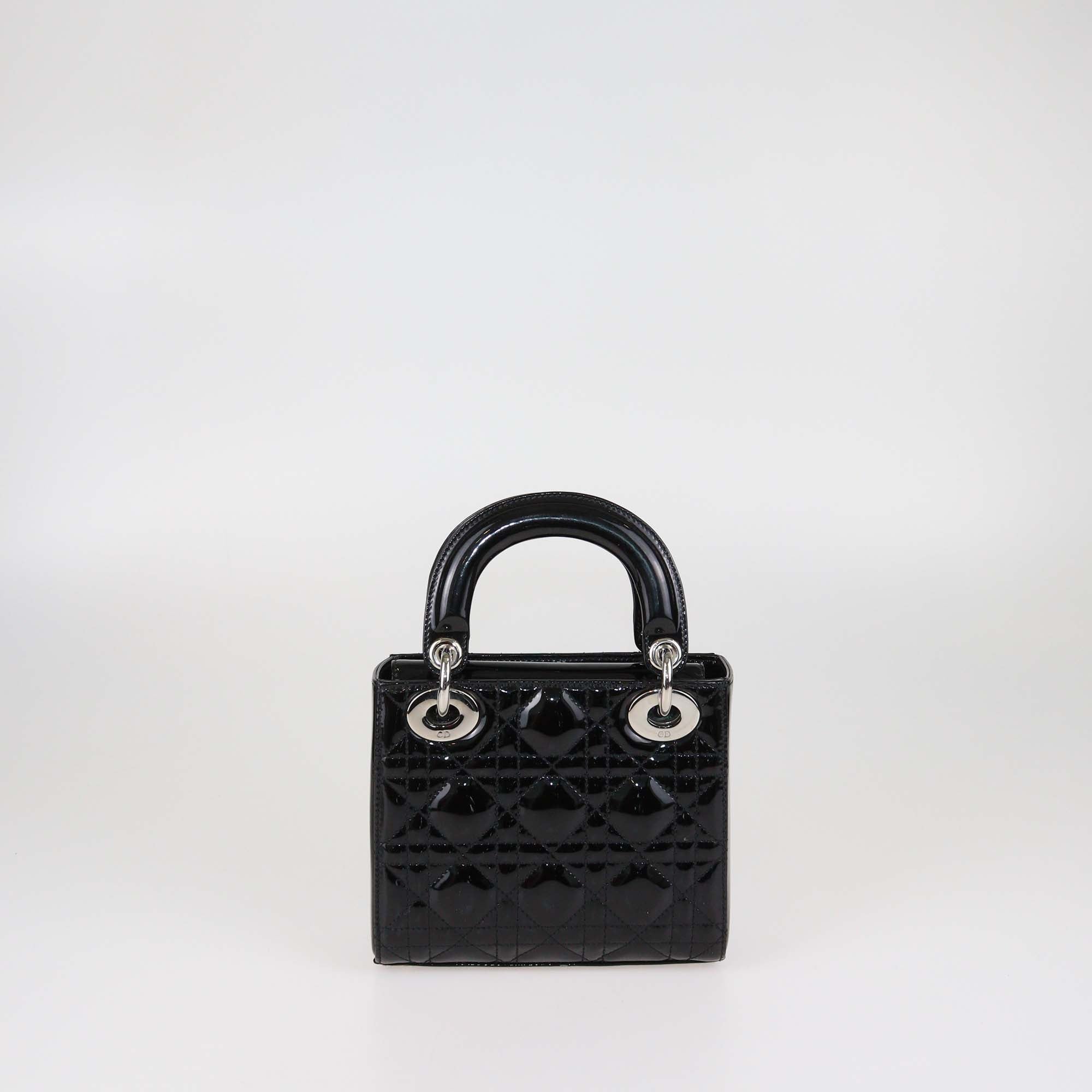 Christian Dior Black Cannage Patent Leather Mini Lady Dior Tote