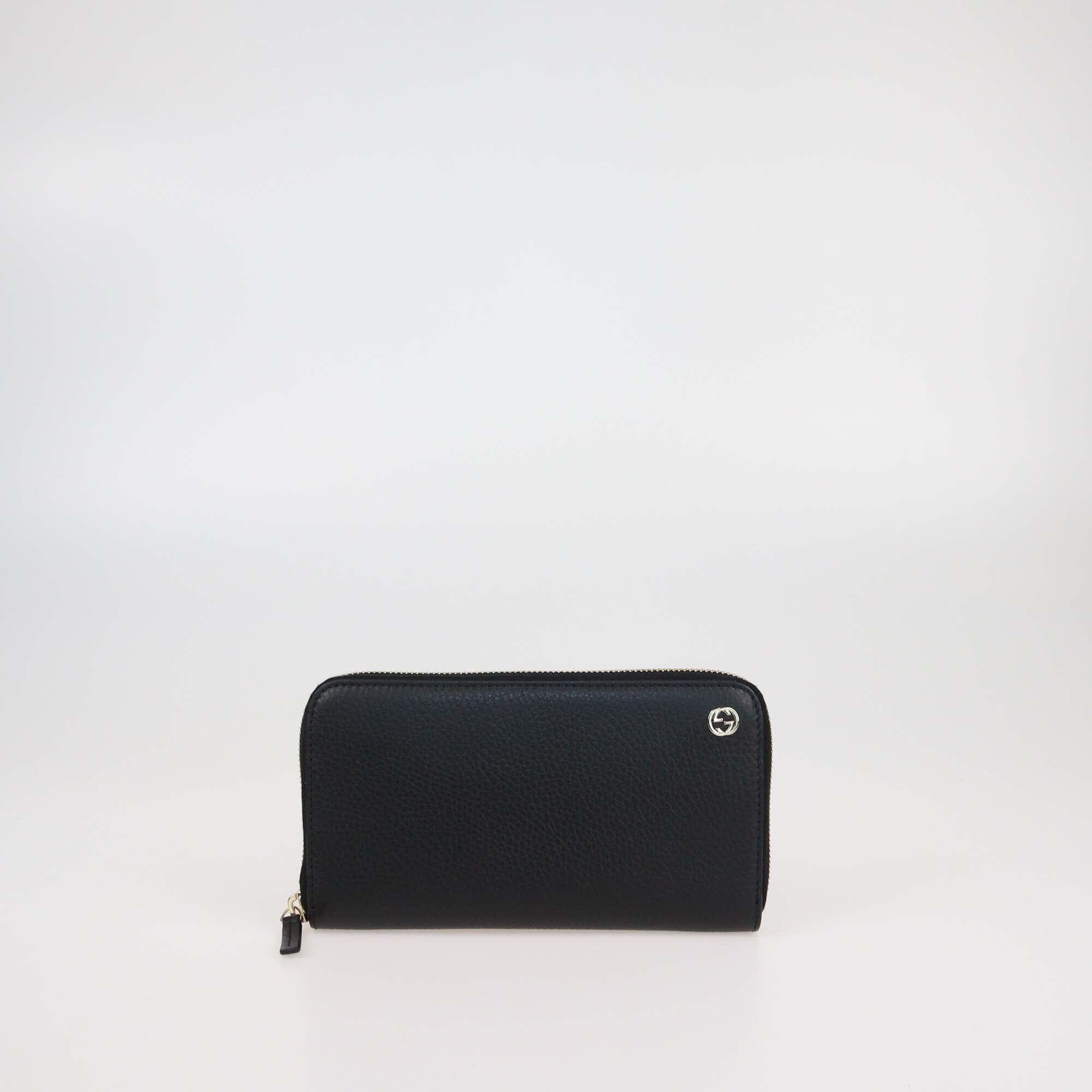 Gucci Black Leather Interlocking G Zip Around Wallet Womens Gucci 