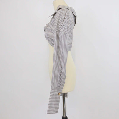 Fendi White/Grey Silk Striped Crop Top