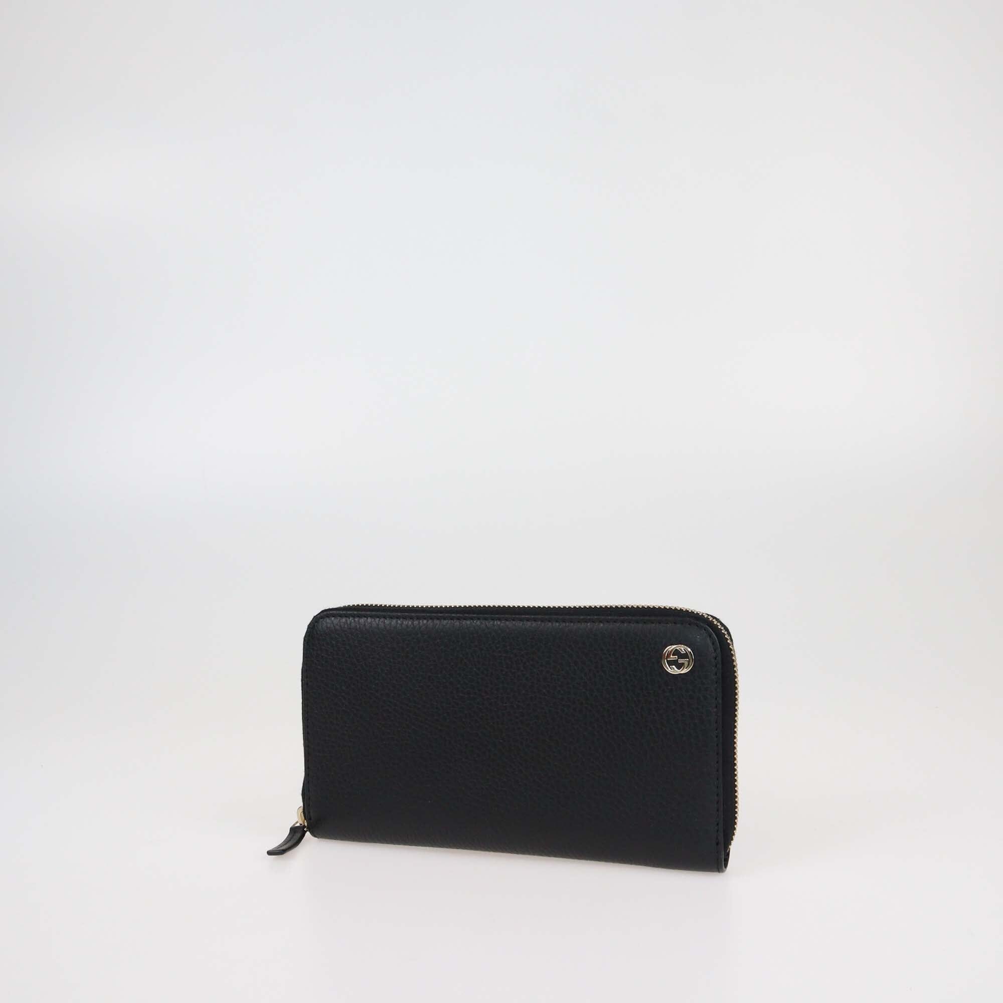 Gucci Black Leather Interlocking G Zip Around Wallet Womens Gucci 