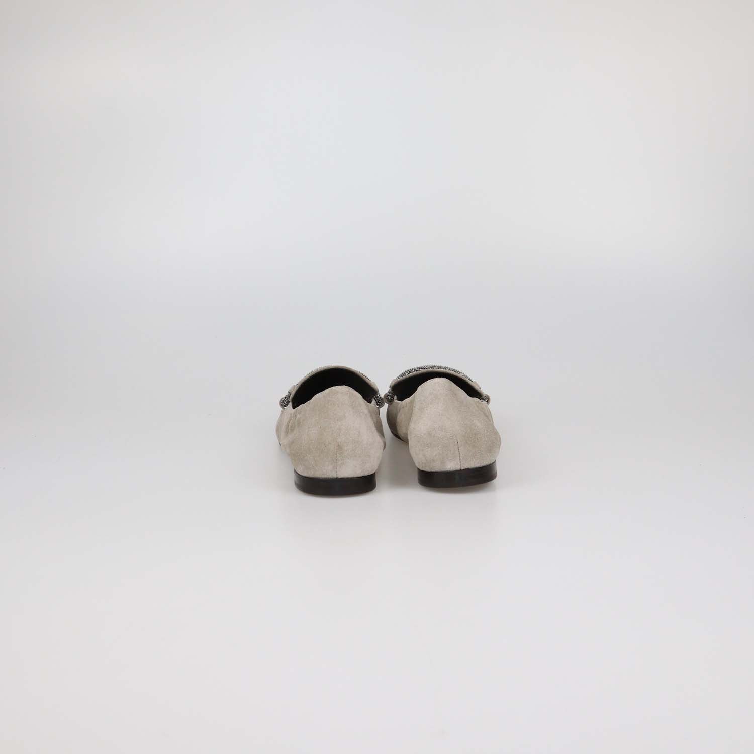Brunello Cucinelli Grey Suede Embellished Pointed Toe Loafers