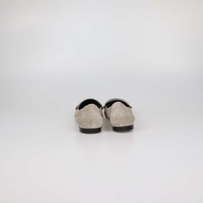 Brunello Cucinelli Grey Suede Embellished Pointed Toe Loafers