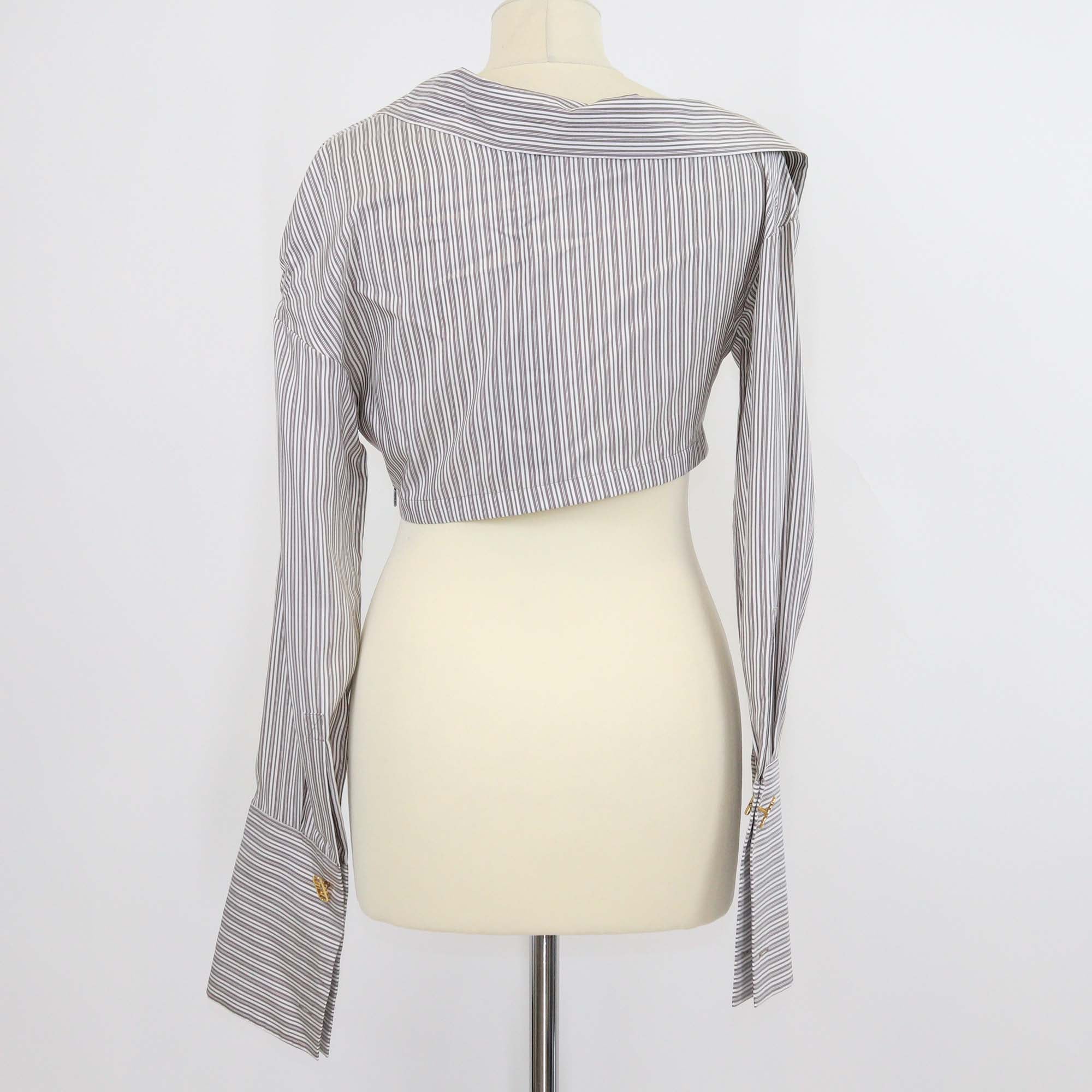 Fendi White/Grey Silk Striped Crop Top