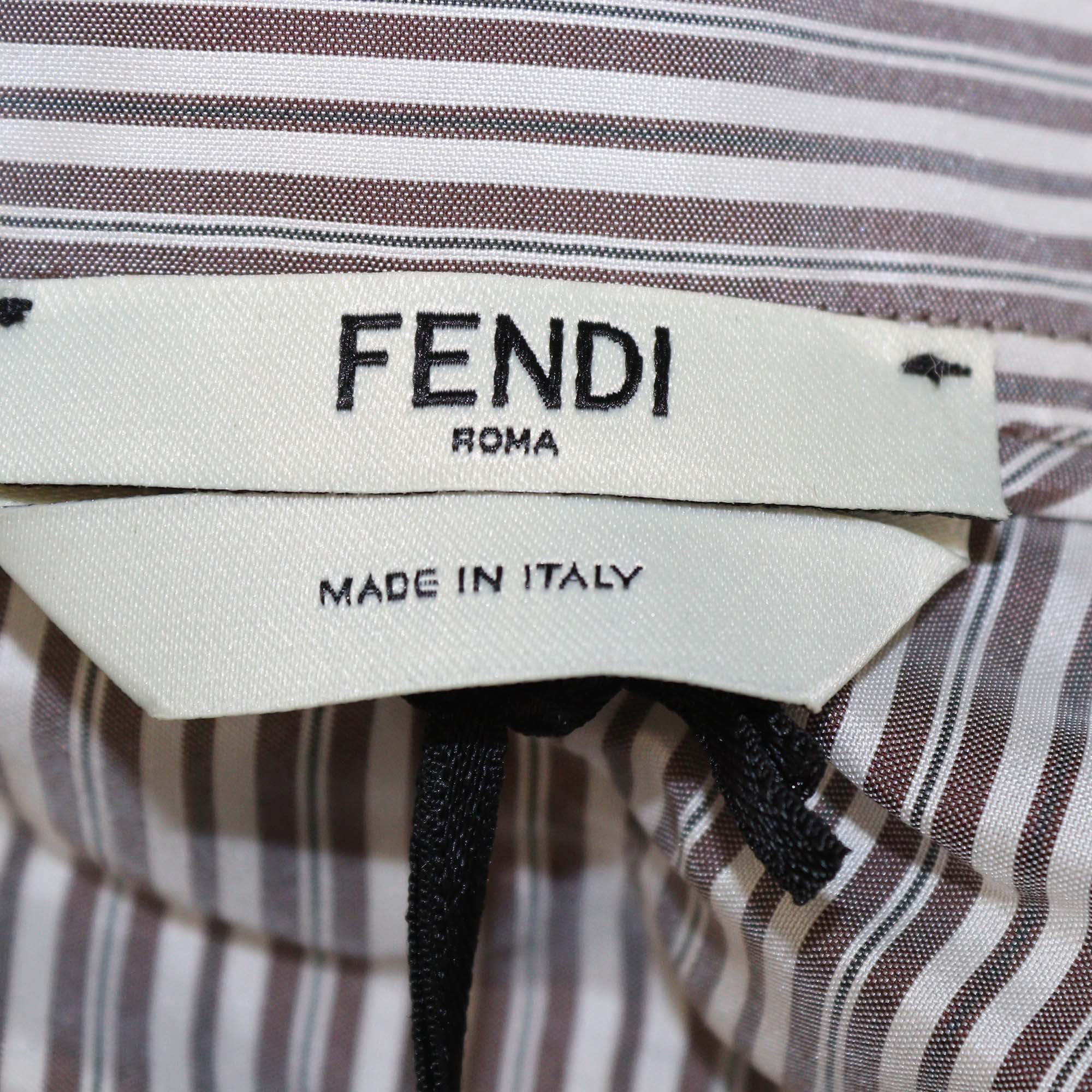 Fendi White/Grey Silk Striped Crop Top