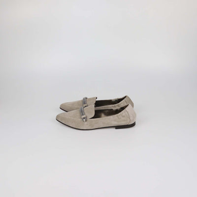 Brunello Cucinelli Grey Suede Embellished Pointed Toe Loafers