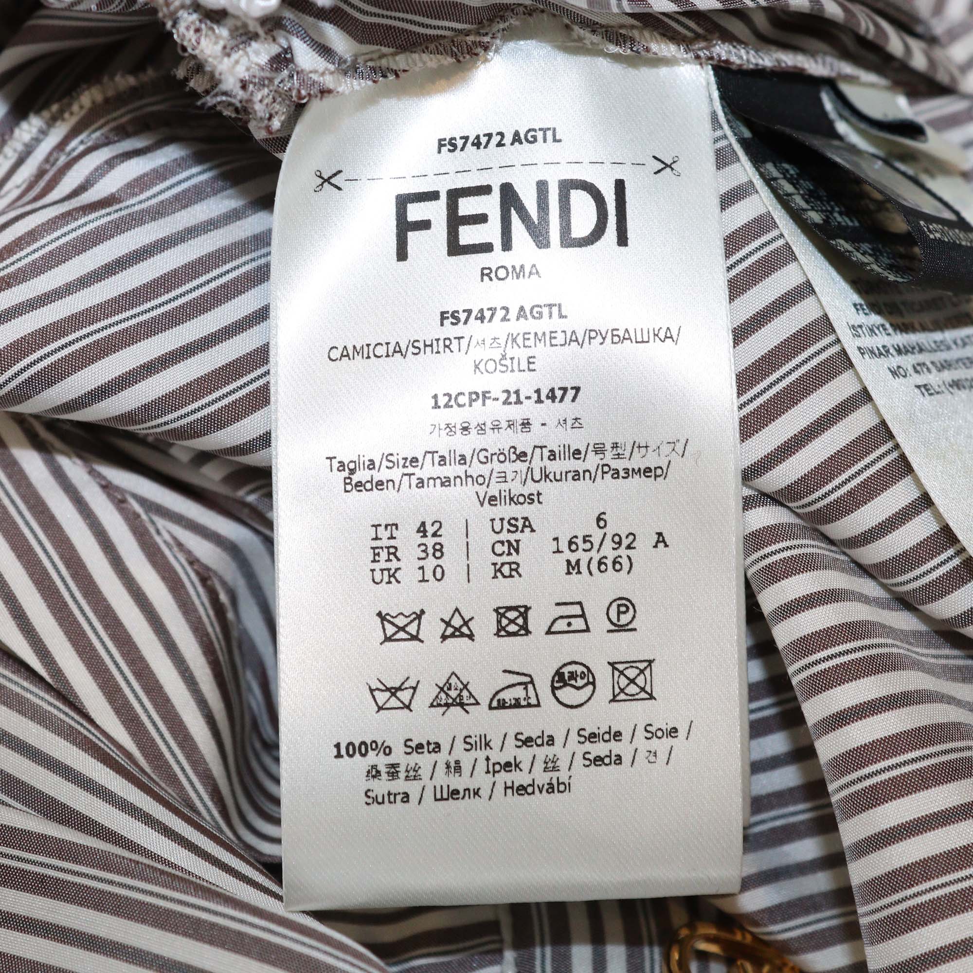 Fendi White/Grey Silk Striped Crop Top