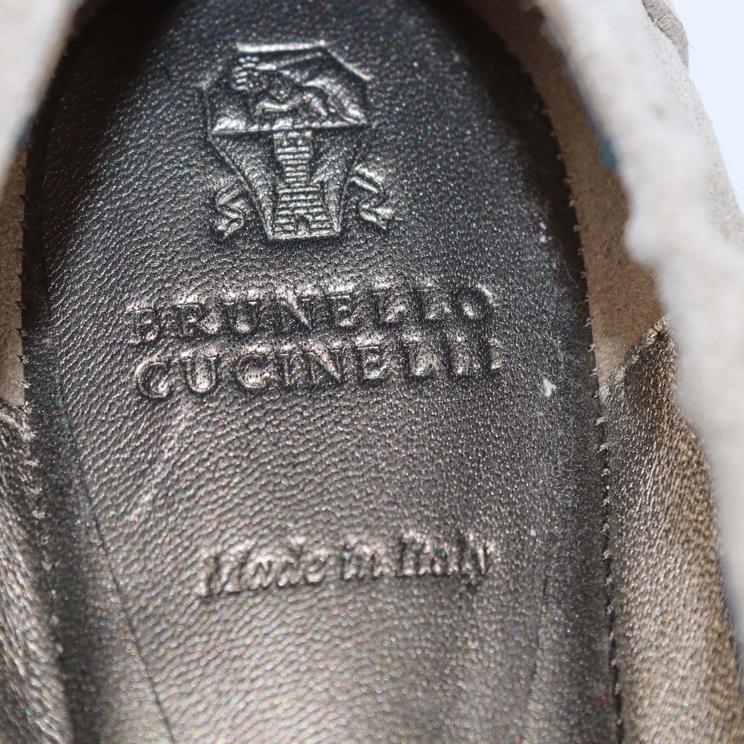 Brunello Cucinelli Grey Suede Embellished Pointed Toe Loafers