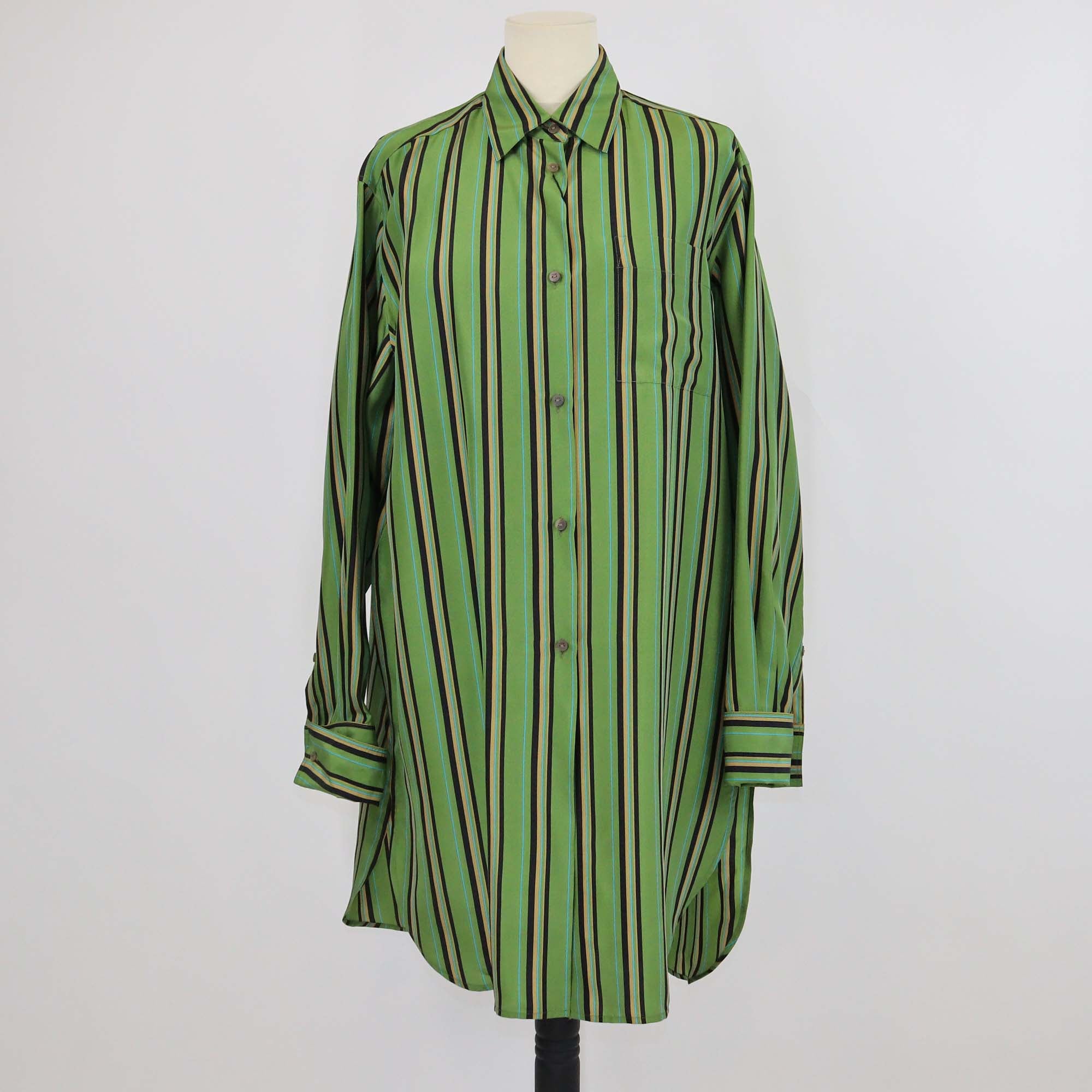 Loewe Green Silk Stripe Long Shirt