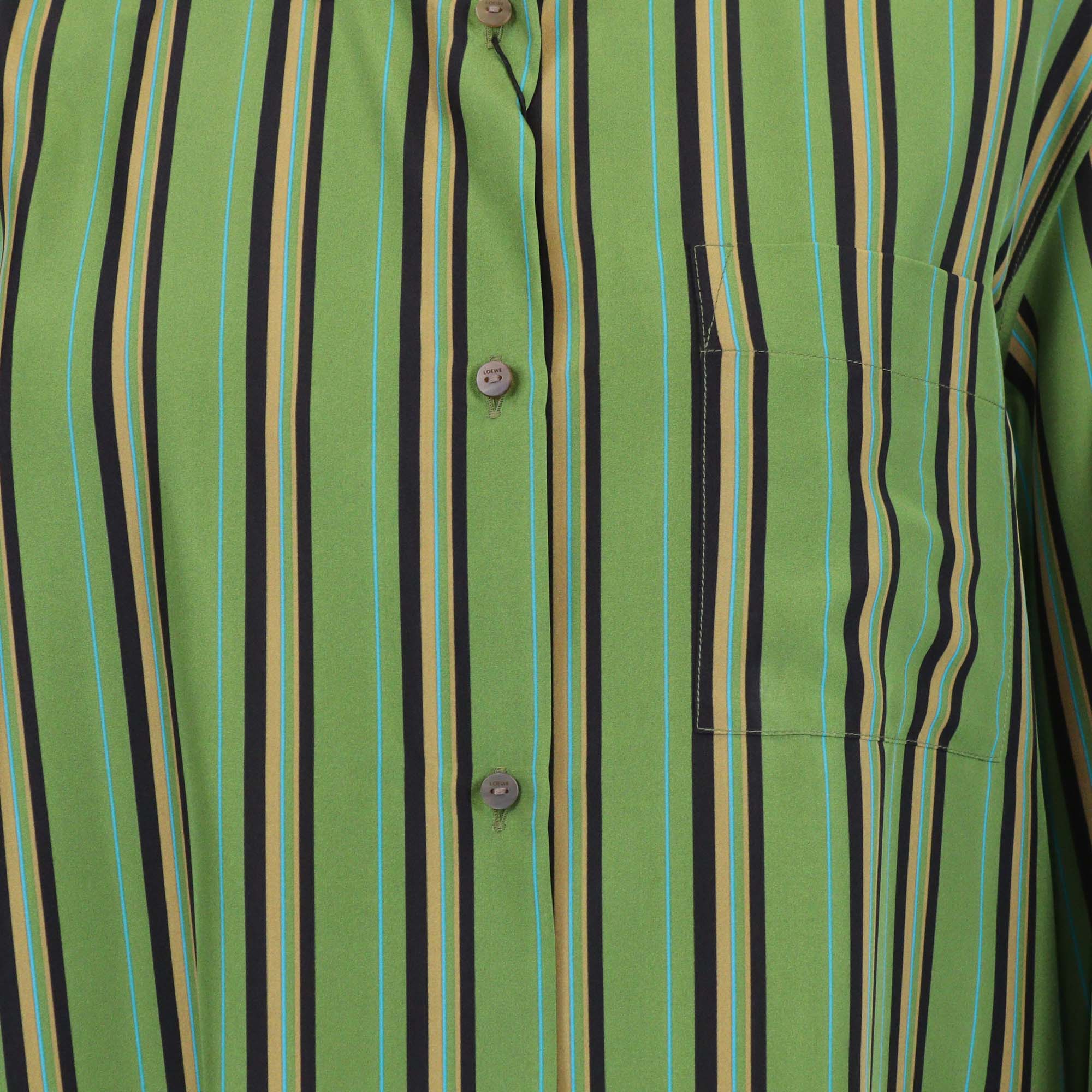 Loewe Green Silk Stripe Long Shirt