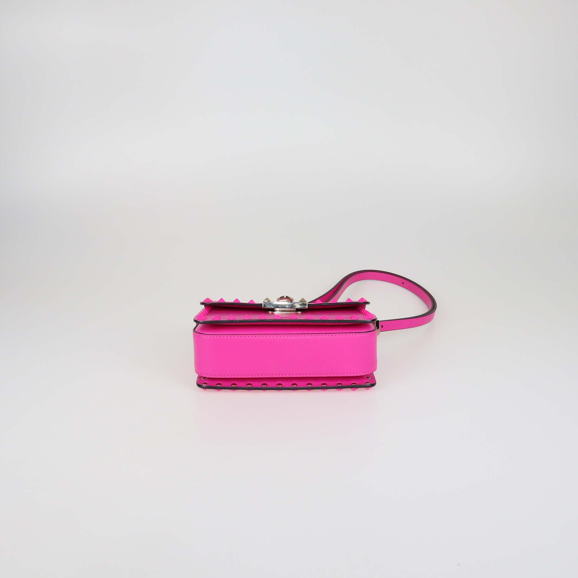 Valentino Neon Pink Leather Rockstud Flap Shoulder Bag