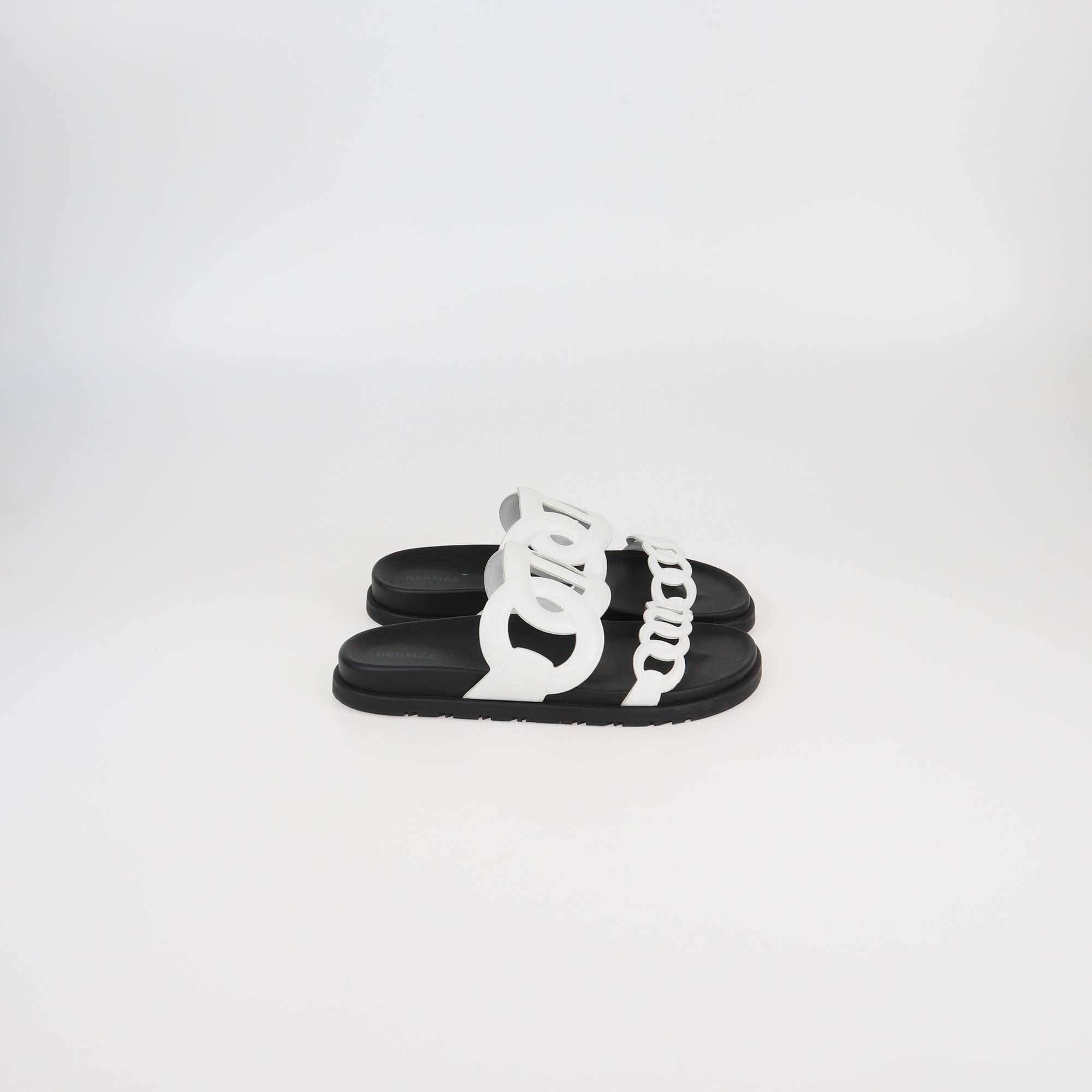 Hermes White Leather Extra Sandals Womens Hermes 