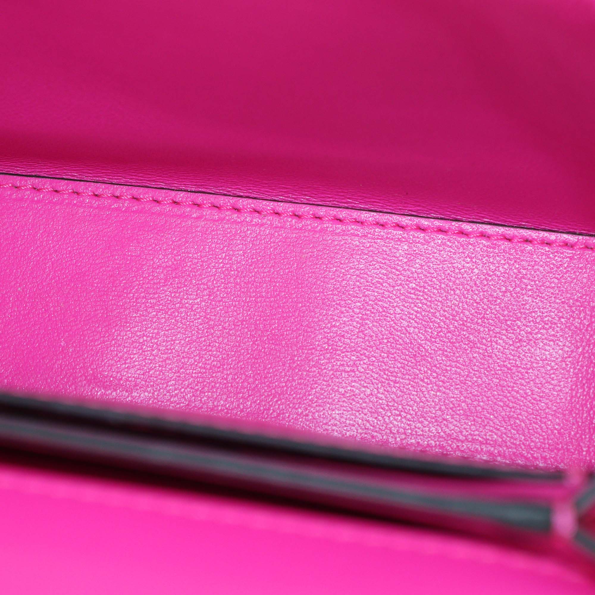 Valentino Neon Pink Leather Rockstud Flap Shoulder Bag